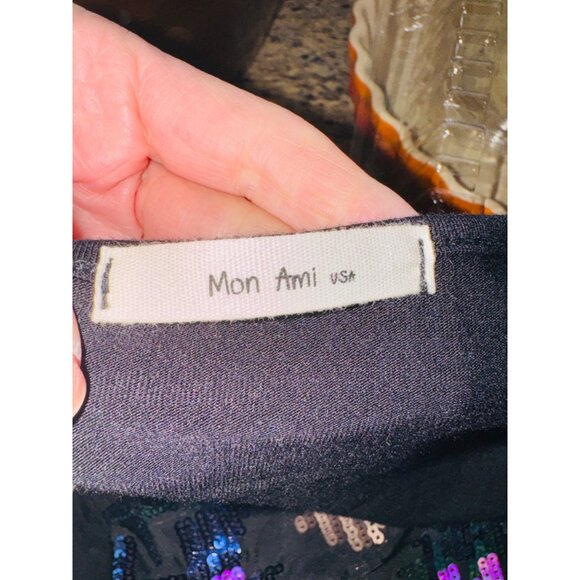 Mon Ami Blk Multicolor Sequin Geo Tunic Jersey Dress L/S M Evening Wear Cocktail - Picture 7 of 8